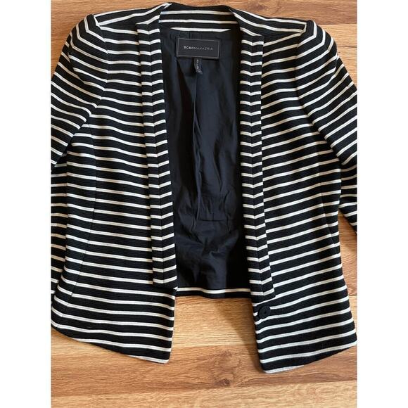 BCBGMAXAZRIA Hendrix Black and White Stripe Knit Blazer XS - Picture 12 of 13